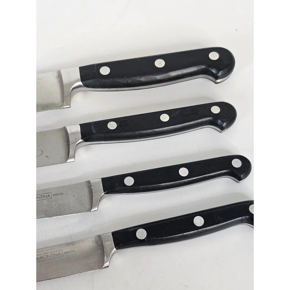 Tramontina Brazil High Carbon Stain Free‎ Steel Knife Set 4 Piece Black Handle